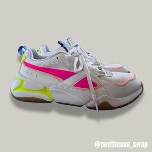 Puma Nova 2 Sneakers in White and Neon, Size 8